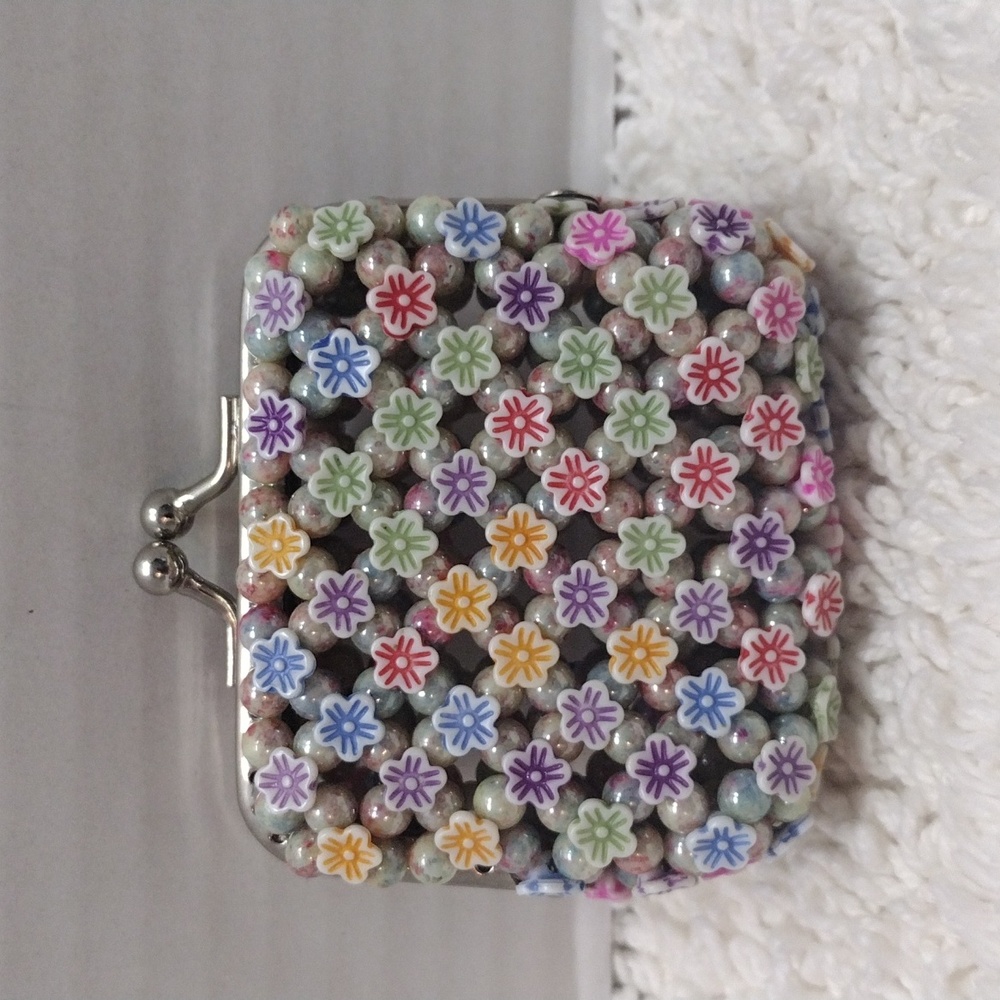 Beaded Purse Small Coin Flower Multiple Color - Picture 2 of 6